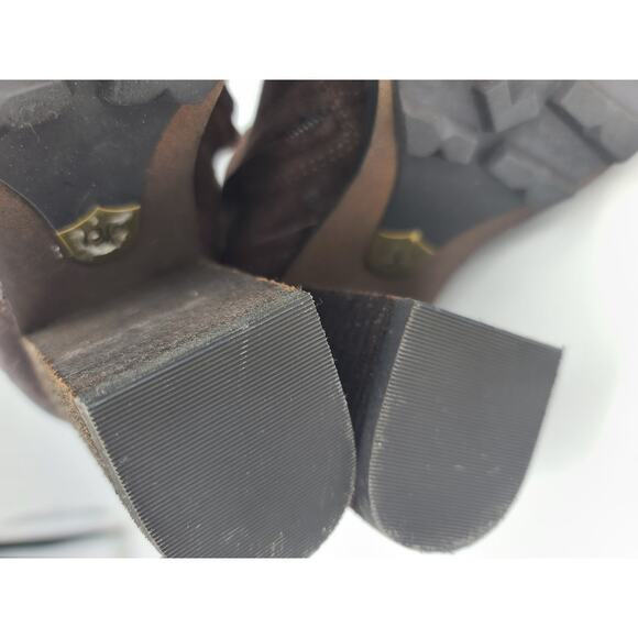 Sam Edelman Brown Suede & Leather Stacked 4" Heel Ankle Booties Lug Sole Sz 7.5 - Picture 7 of 10